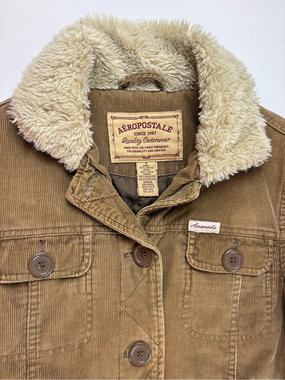Aeropostale Women’s Y2K Tan Corduroy Sherpa Jacket Size Sm